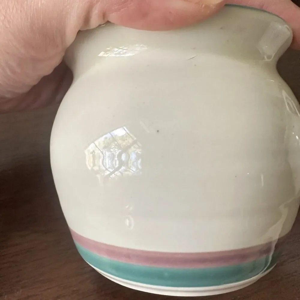 PFALTZGRAFF Juniper Creamer Sugar Bowl Spoon Rest Green Mauve‎ Stripe Vintage
